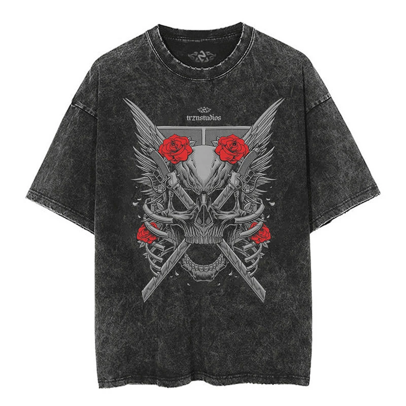 Pop Attack on Titan New Japanese Cartoon Anime Oversized Streetwear Vintage Washed-out Distressed Short-sleeved T-shirt
