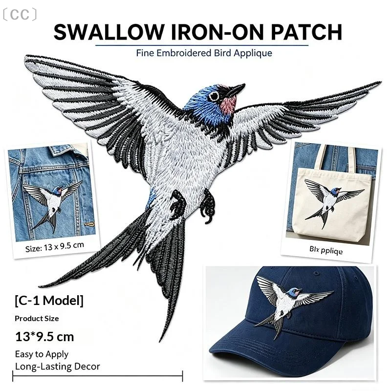 〔CC〕Exquisite Swallow Embroidery Fabric Patches Washable DIY Applique for Clothes Pillow Backpack Home Decoration Supplies〔88〕