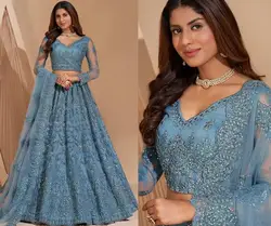 Lehenga Choli Prom Formal Dresses with Warp Pale Sky Blue Embroidered lengha Indian Princess Long Sleeve Evening Gowncustomsize