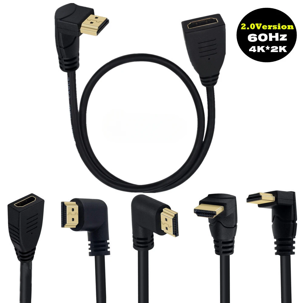 180cm HDMI-compatible Male To Female 90 Degree 2.0v Extension Cable 4K * 2K 60HZ, Used for HD TV LCD Notebook PS3 Projector