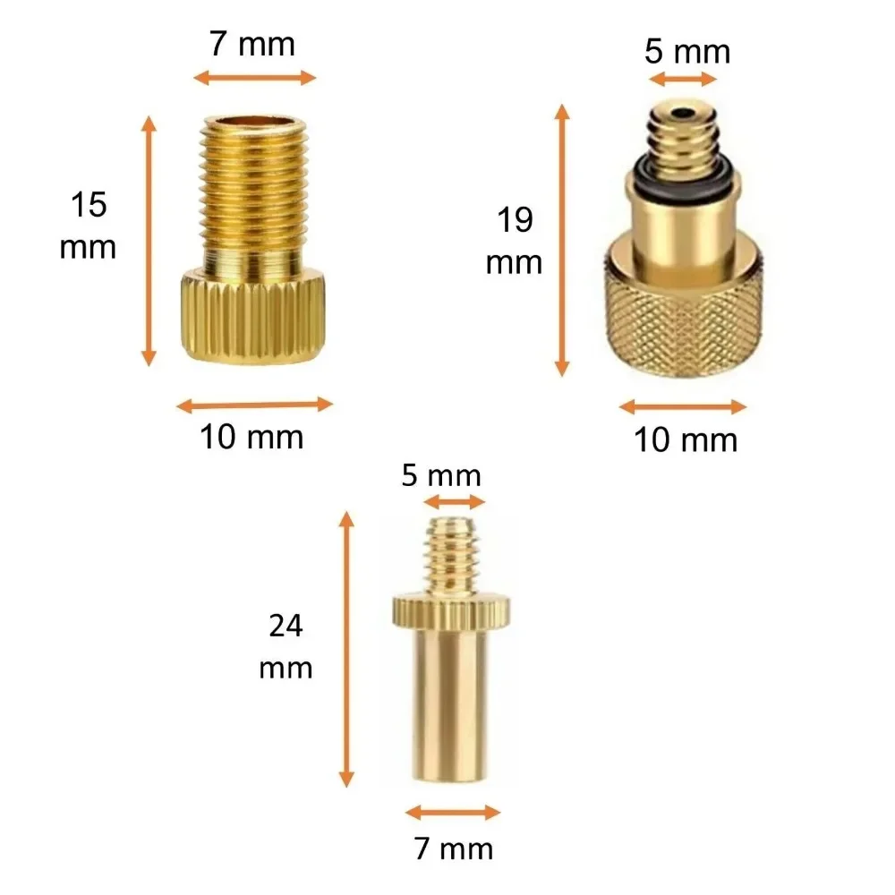 3Pcs/Set Bicycle Valve Adapter Valve Nozzle Adapter Brass SV Sclaverand Dunlop DV AV Car Valve Set