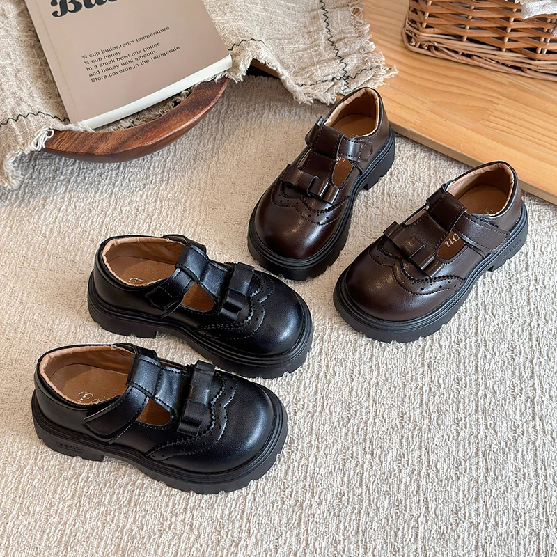 Little Girls Girls' Elegant Thick Sole Mary Jane Shoes Autumn New Style Simple Versatile Children's Leather Shoes Size 26-36
