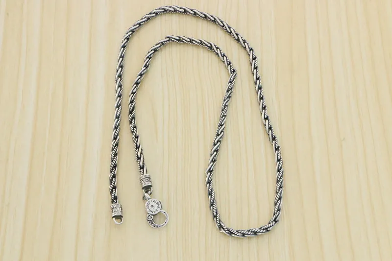 925 Sterling Silver Pendant Necklace Thai Silver Necklace Fried Dough Twists Rope Chain Personality Fashion Male Chain Link Vajr