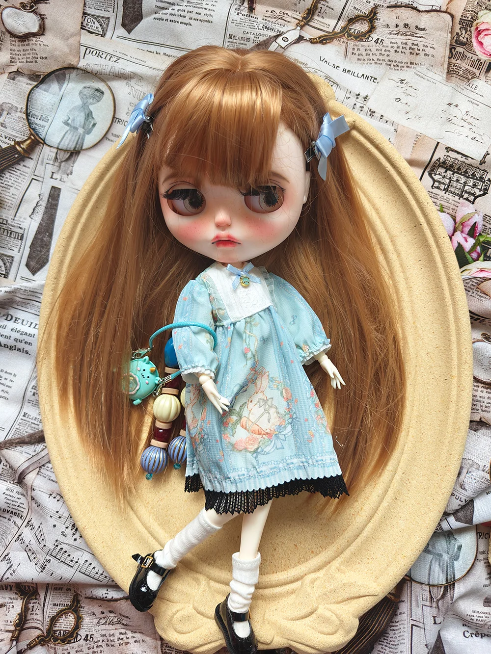 Blythe doll Clothes New Handmade Cute Blue classic dress For Ymy Licca Azones Ob24 Azone Doll Accessories 4-piece set Anime