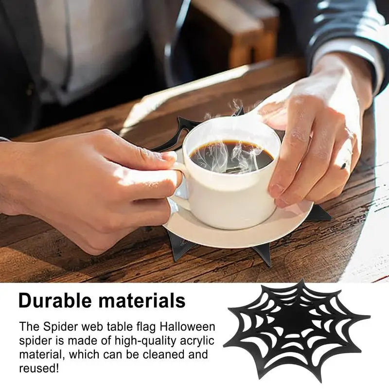 Spider Web Coasters Hollow Out Decorative Placemat For Halloween Gothic Acrylic Horror Heat Insulation For Family Festival Party