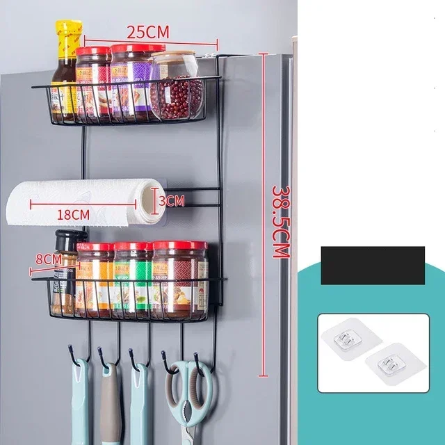 Refrigerator Storage Shelf Fridge Wall Side Hanging Storage Rack Kitchen Storage Wall Shelf Towel Bottle Spice Organizer