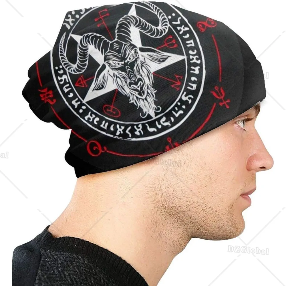 Unisex Beanie Caps 3D Printed Demon Baphomet Satanic Goat Head Skull Cap Knitting Hat Warm Winter Summer Knit Hats for Adults