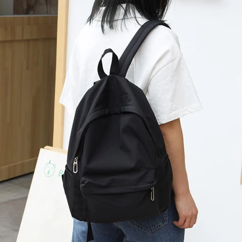 Simple Solid Color Backpack Women 2024 Nylon School Bags For Teenager Girls Bookbag Lady Travel Backbag Shoulder Bag