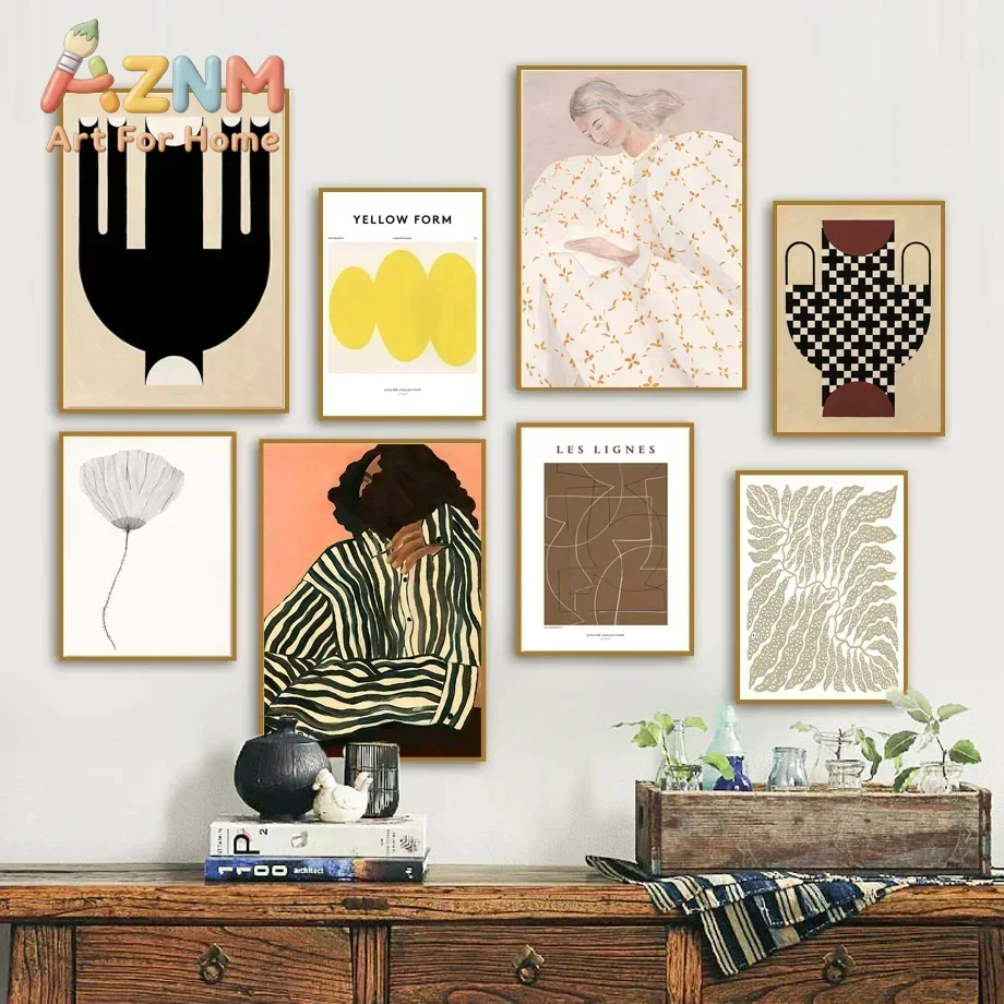 Skirt Girl Line Ginkgo Biloba Color Block Nordic Posters And Prints Wall Art Canvas Painting Wall Pictures For Living Room De
