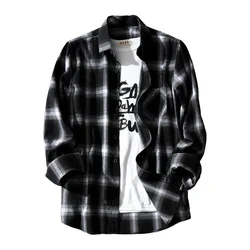 Men Daily Holiday Autumn Blouse Breathable Button Cardigan Long Sleeve Plaid Print Slight Stretch Male Causal Fashion Tops