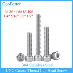 2-20Pcs UNC Coarse Thread Allen Cup Head Screw 0# 2# 4# 6# 8# 10# 1/4 5/16 3/8 1/2 Inch 304 Stainless Steel Hex Socket Bolt