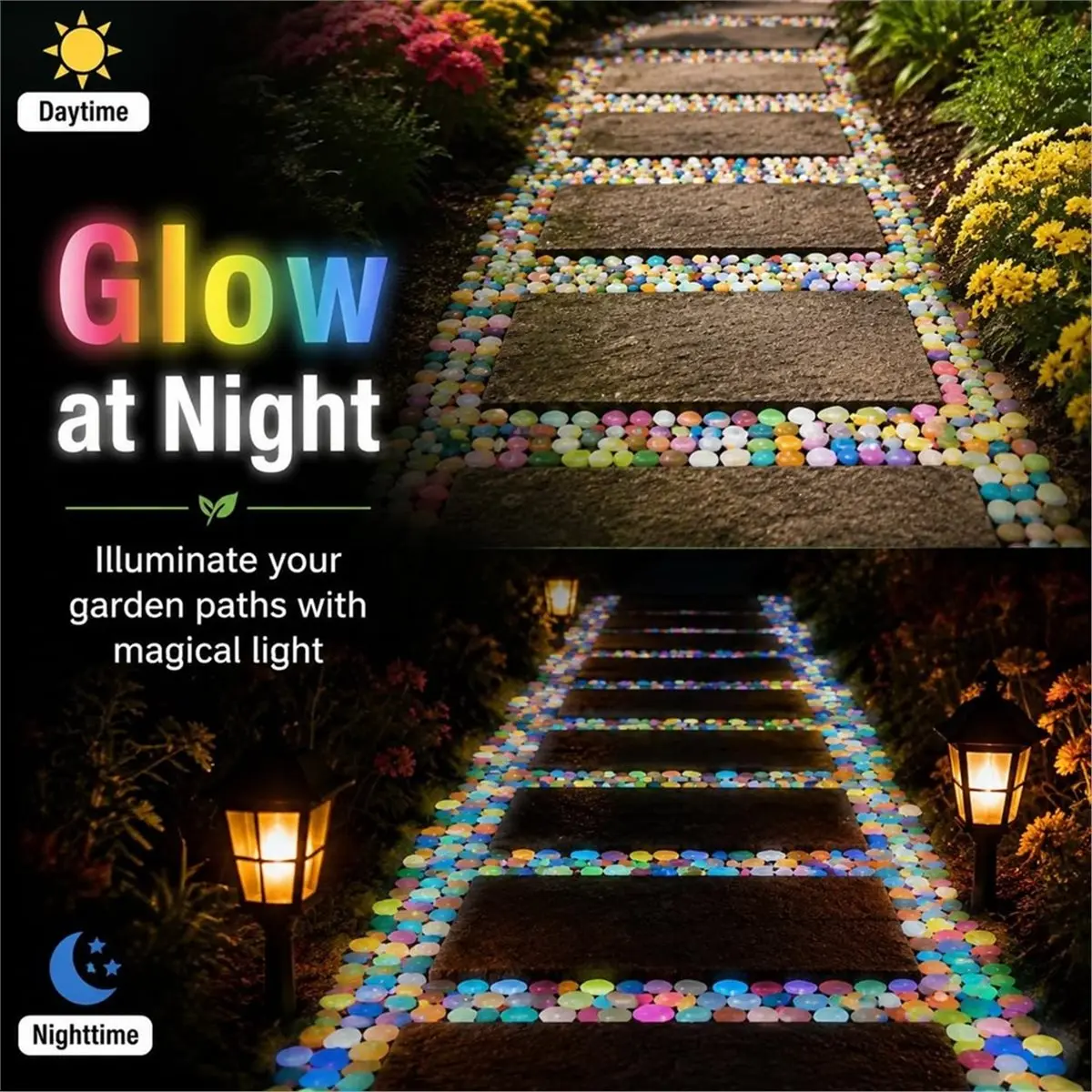 salego DIY Colorful Glow-in-the-Dark Garden Stones Rainbow Glow in the Dark Rocks for Garden Outdoor, Walkway Patio Lawn Yard