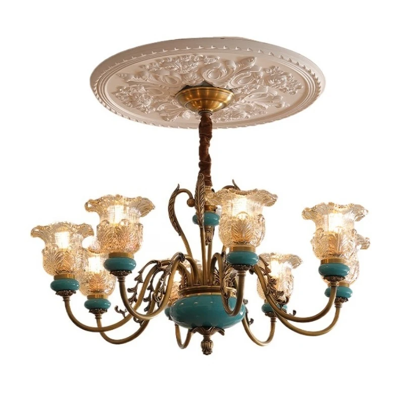 

American vintage all-copper living room ceramic chandelier French pastoral luxury villa dining room bedroom chandelier