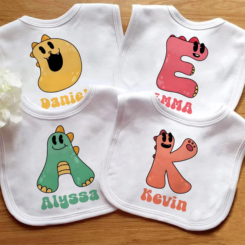 Personalized Newborn Bib Cartoon Initial with Name Baby Cotton Bibs Infant Saliva Towel Toddler Bib Baptism Infant Shower Gifts