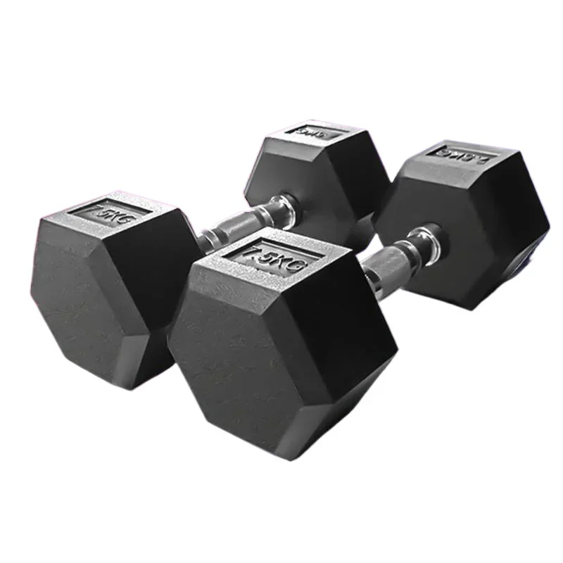 New Product Multi Functional Rubber Coated Dumbbell Fixed For Men's Fitness Center Hexagonal Rubber Coated Dumbbell 30kg Rubber