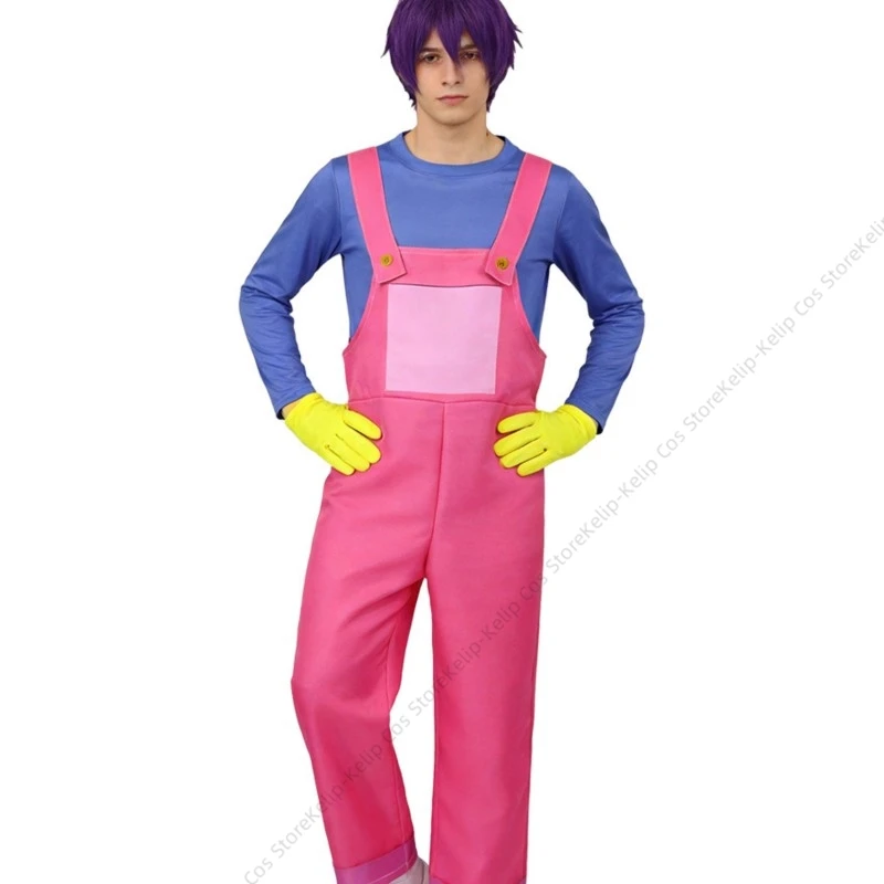Jax Purple Rabbit Cosplay Costume Set Pink Bib Overalls Blue Shirt Purple Wig Bunny Ears Yellow Gloves Halloween Carnival - view 4