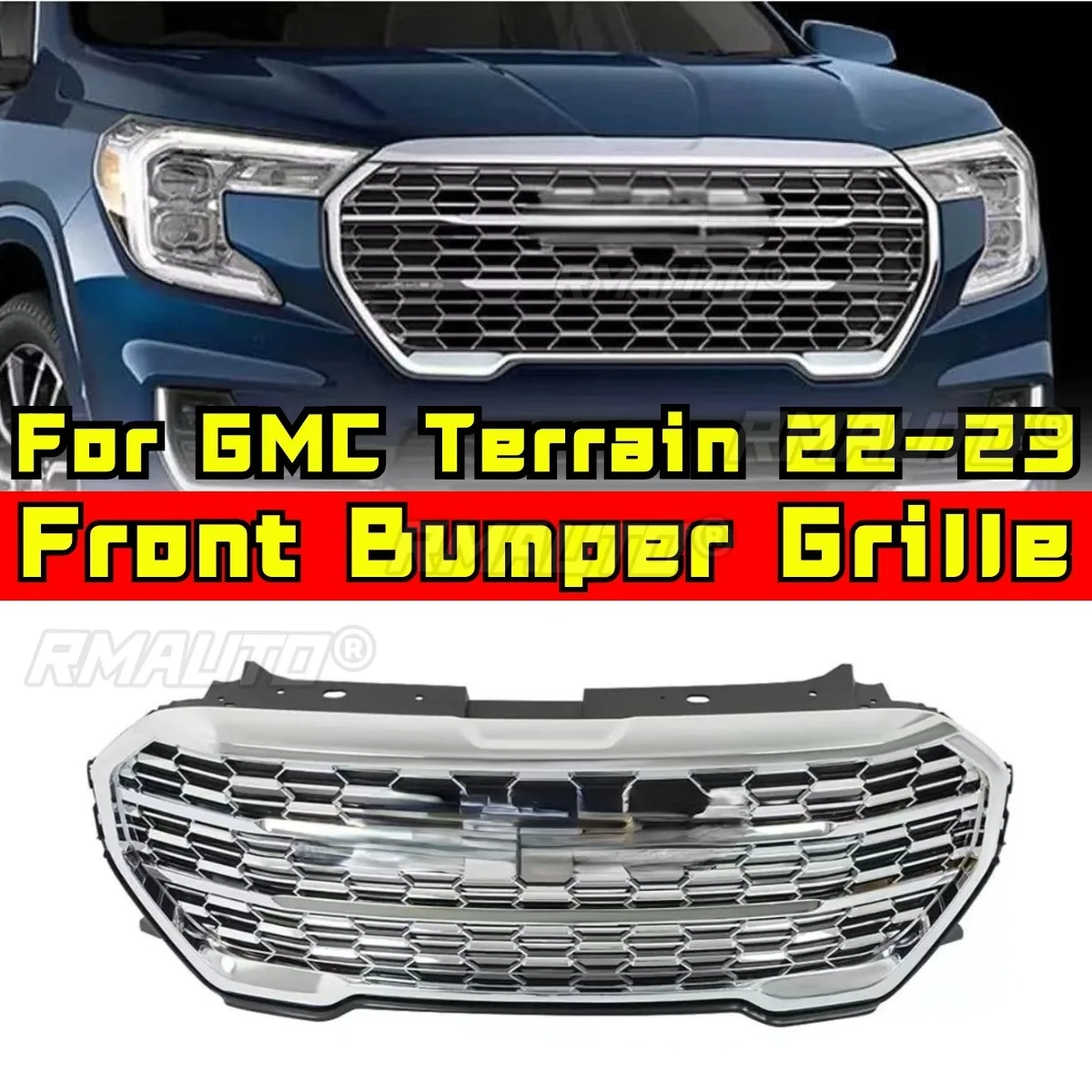 Car Bumper Grill Decorative Strips Silver Racing Grille Body Kit Front Bumper Grill For GMC Terrain 2022-2023 Car Accessories
