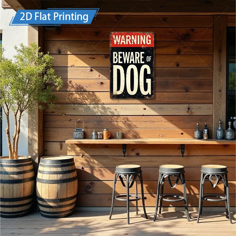 [2D PLANO] 1 unidade de sinal de metal, aviso rústico de 8 × 12 polegadas, cuidado com o sinal de metal do cão para quintal