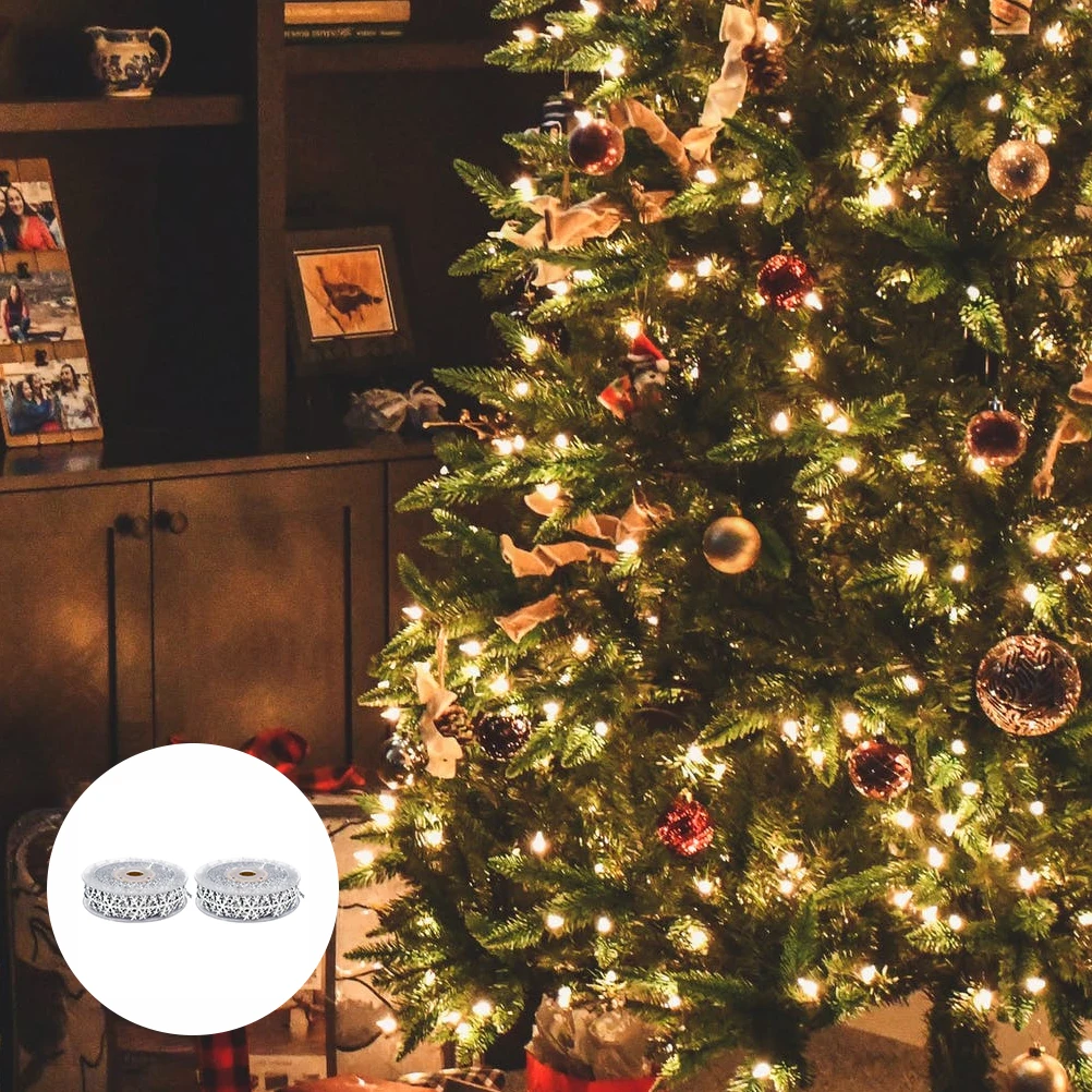 

2pcs 10 Meters Snowflake Trim Silver Ribbon Gift Wrapping Decoration Christmas Theme Craft Diy Party Wedding Ornament