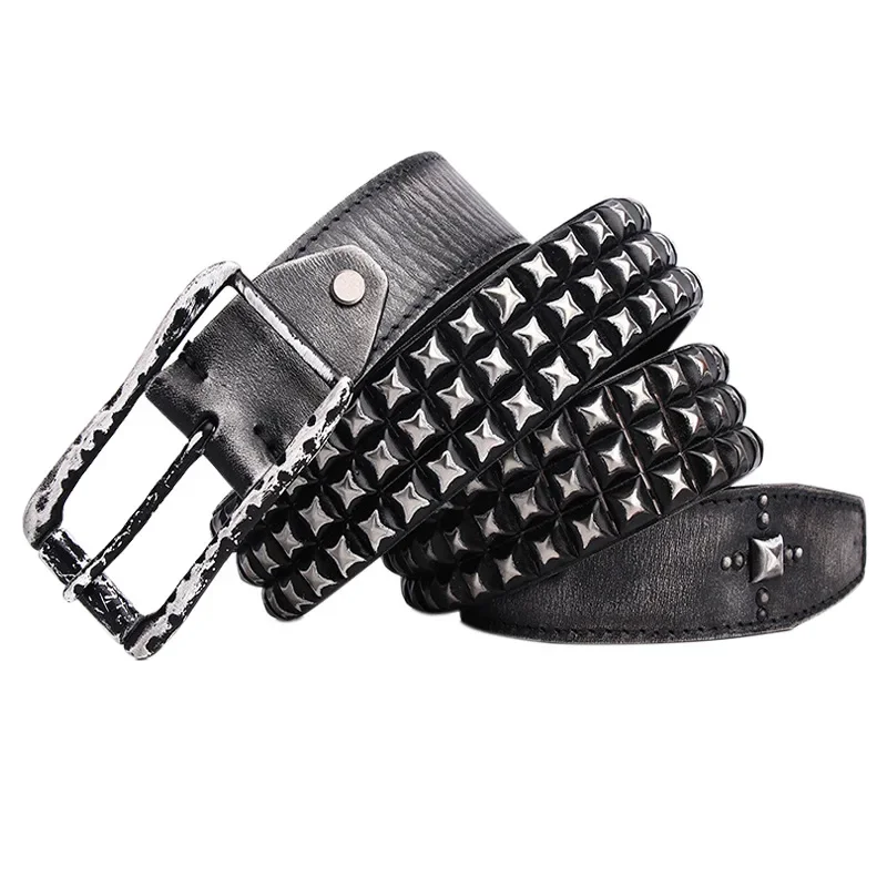 

3.8cmVintage Genuine Leather Belt for Men 3.8cm Wide Thick Strap with Retro Rivets Black