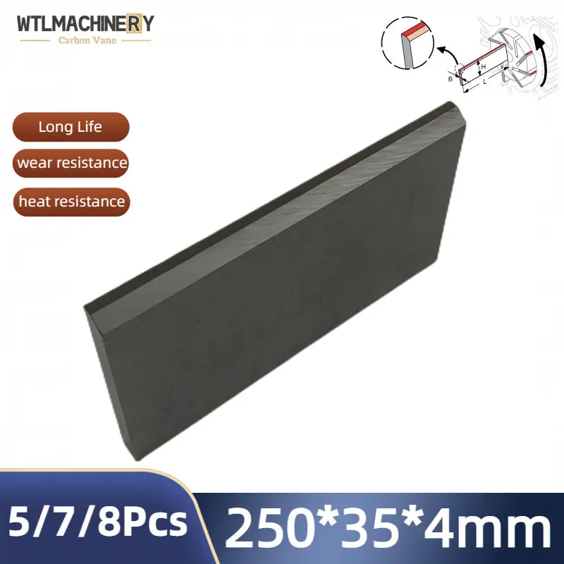 250x35x4mm Carbon Vanes Graphite Sheet For Vacuum Pump Carbon Blade Air Pump 5/6/8 Pcs