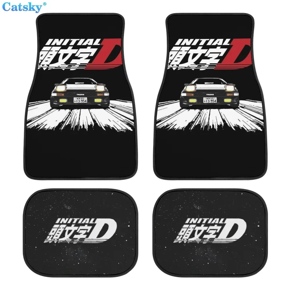 Initial D AE86 Pattern Car Floor Mats Set of 4 Front and Rear Interior Accessories Rubber Protection Carpet Universal