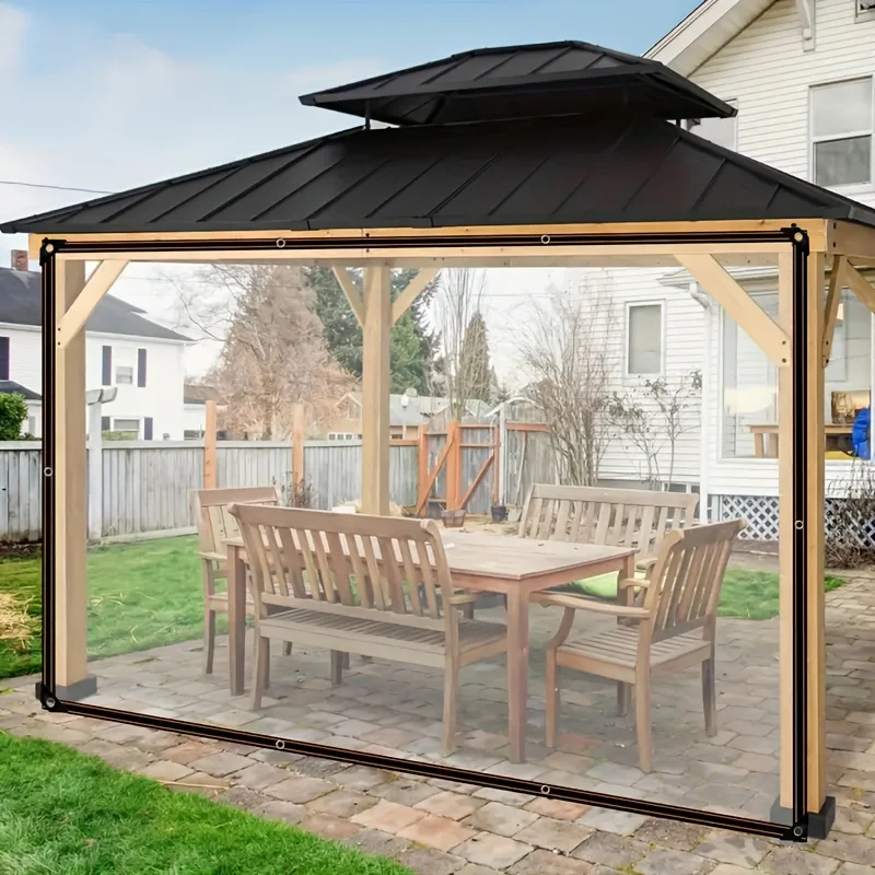 

[Heavy-Duty | Clear Rain Cover] 1pc Heavy-Duty Clear Rain Cover Tarp with Sealing Ring, Transparent High Quality Windproof