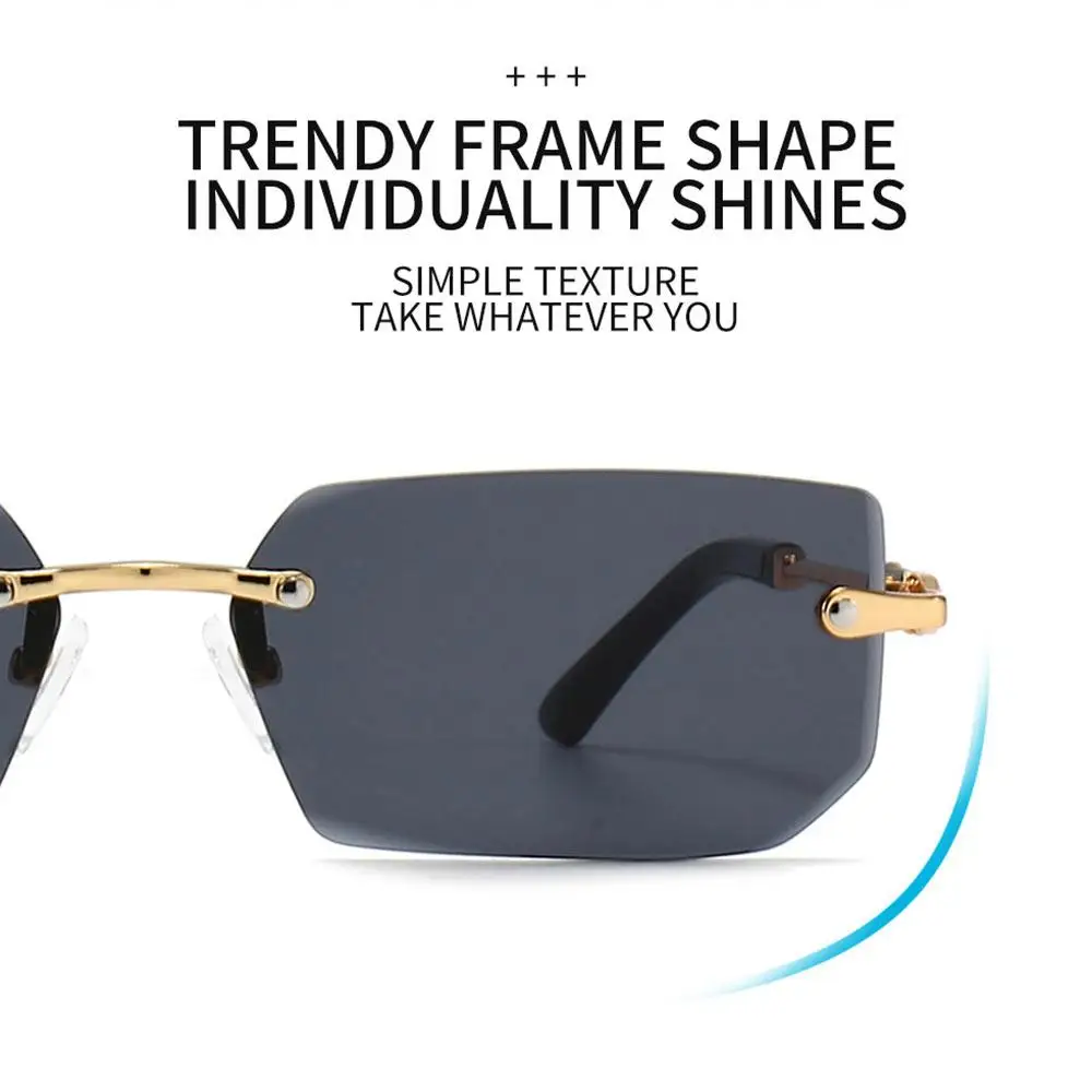 Randlose Sonnenbrille Rechteck Mode beliebte Frauen Männer Schatten kleine quadratische UV400 Sonnenbrille für weibliche männliche reisende Okulos – Detail 8
