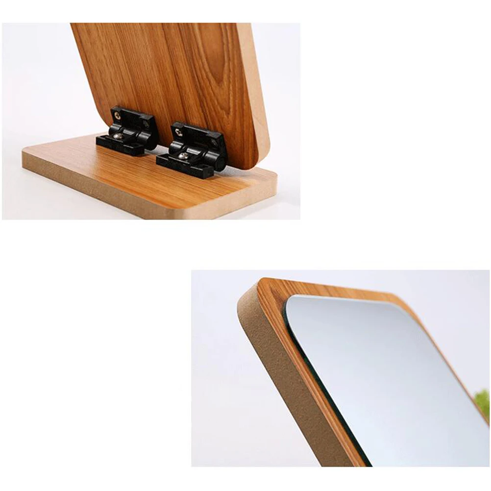 

1pc Desktop Makeup Mirror Folding Wooden Mirror Large Glass Foldable For Beauty Salon Home Use