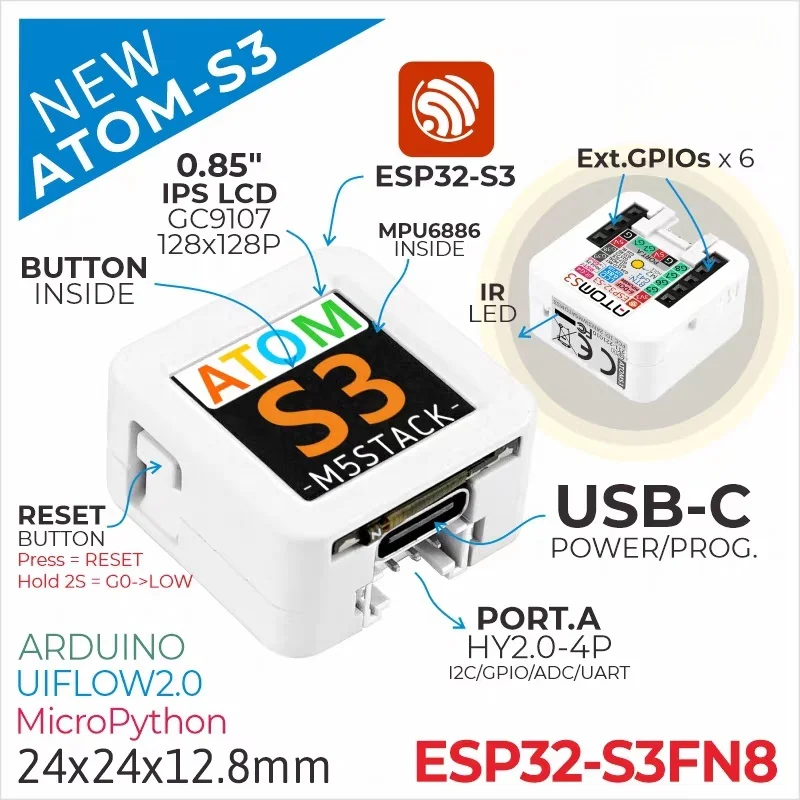 

Official M5Stack AtomS3 ESP32S3 Highly Integrated Programmable IoT Controller