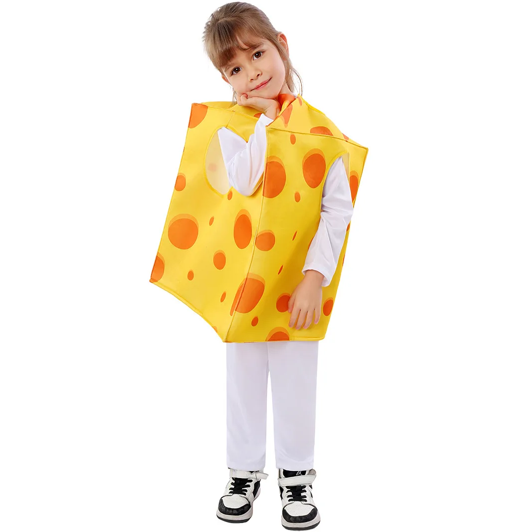 Costume de nourriture de fromage jaune pour enfants, tunique mignonne unisexe pour enfants, combinaison d'Halloween, cosplay pour filles et garçons, vraiment cheesy