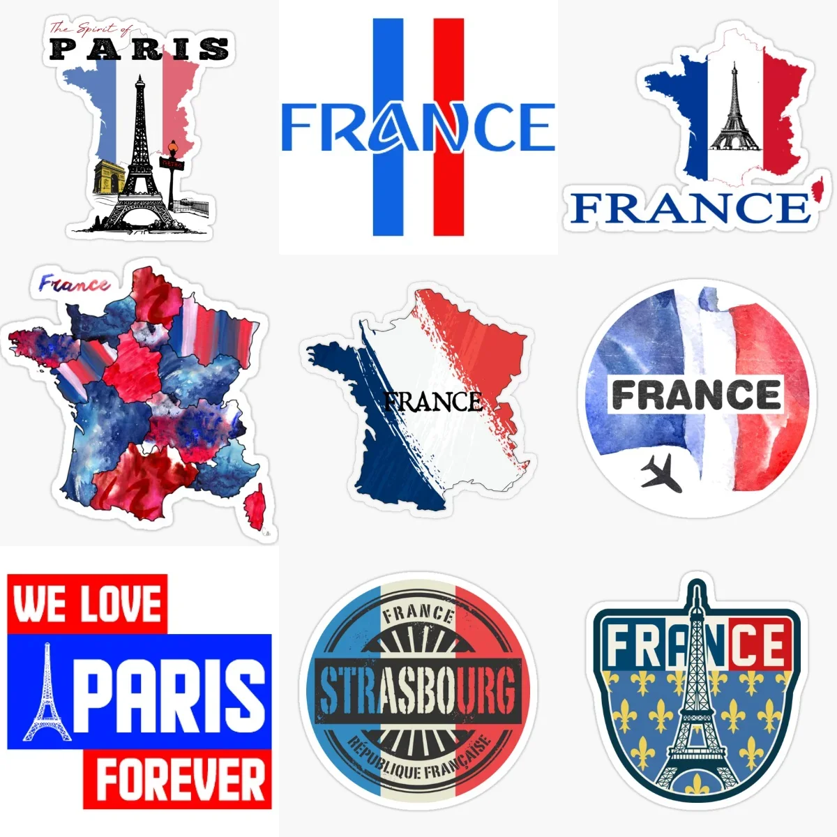

France Flag Map Eiffel Tower Creative Personalized Stickers for Car Van Bicycle Helmet Wall Window Decoration Accessories