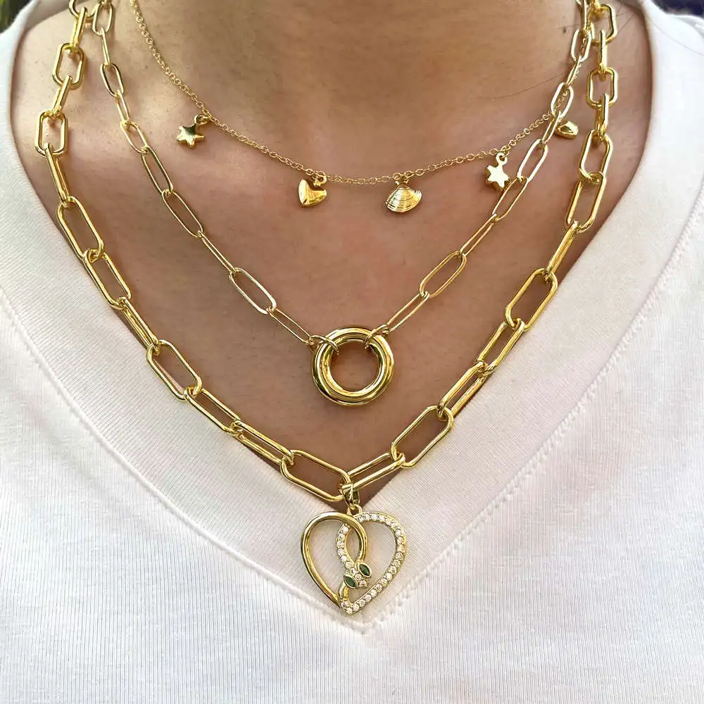 

Модные мини-звездные ракушки в форме сердца, тонкие звенья, ожерелья-цепочки, минималистичные круглые подвески, скрепки для бумаг, звенья ожерелья