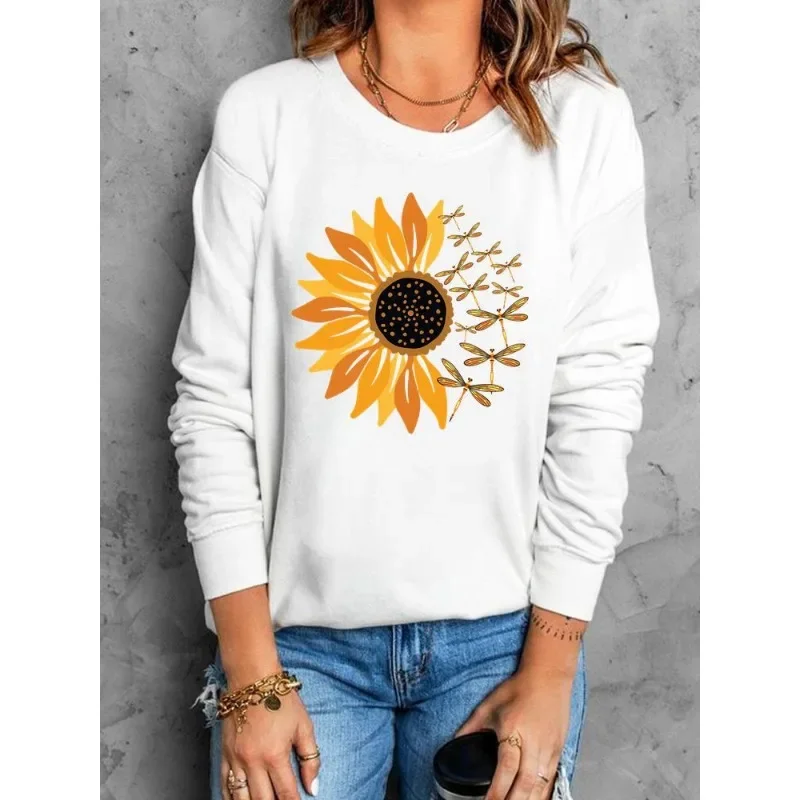 

Women's Slim-fit Hoodie Fashion Sunflower Print Ins White Hoodie Harajuku Streetwear Women Sweatshirt Sweatshirts Aesthetic