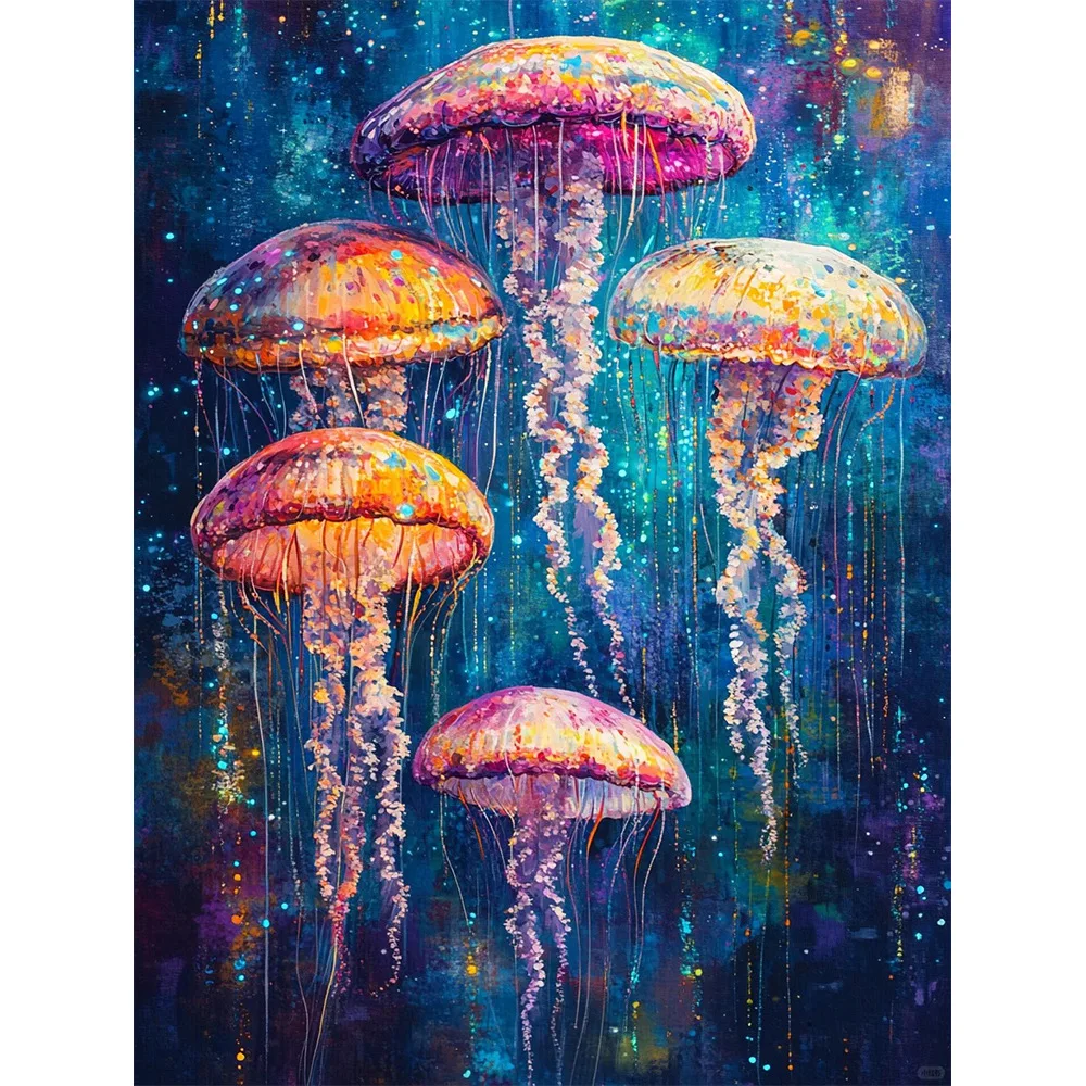 Art Craft Jellyfish - Farbenfrohe Leuchtende Quallen-Diamantmalerei-Set, Vollständiger 5D-Strass-Besatz, Wanddekoration