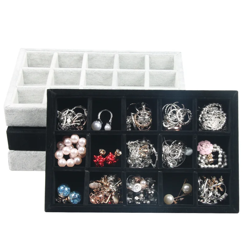 

15 сеток, бархатная витрина для ювелирных изделий, лоток для хранения бусин, кольцо, браслет, ожерелье, часы, кулон, серьги-гвоздики, органайзер