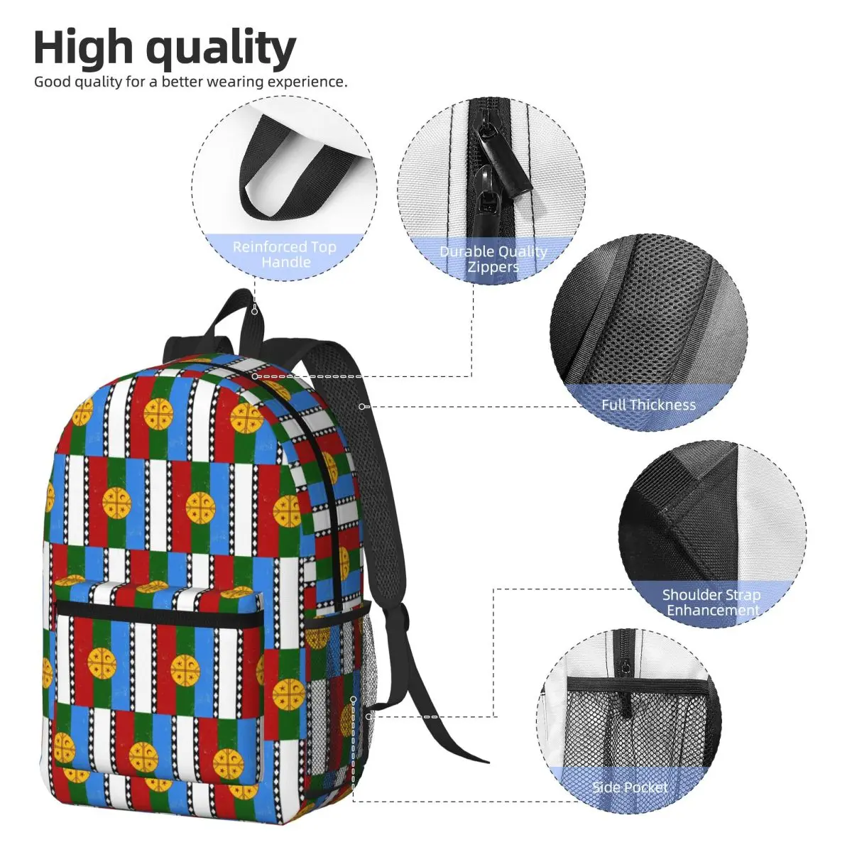 Bandera Mapuche Mapuche Flag Indigenous People From Chile Backpack Student BookBag School Bag Laptop Shoulder Bags for Men Women