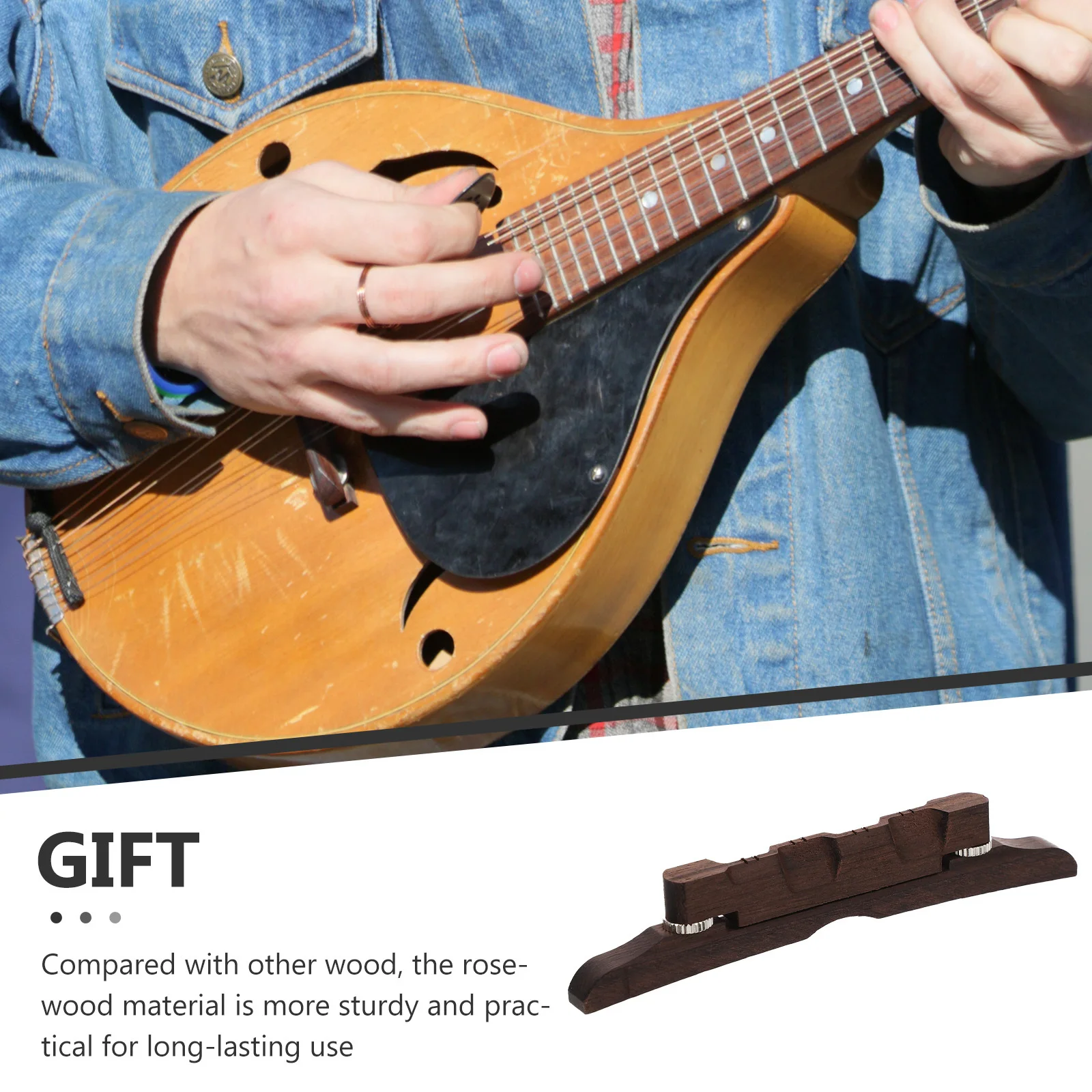 

Redwood Mandolin Bridge Replacement Adjustable Wooden Music Instrument Part For Durable Mandolin Accessories Supply