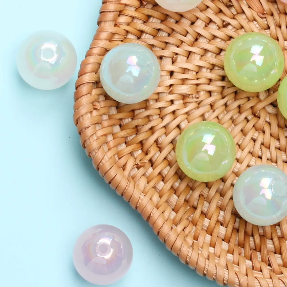 10pcs 10/12/14mm Acrylic Jelly Color Luminous Round Beads DIY Jewelry Bracelet Necklace Fashion Handmade Material Wholesale