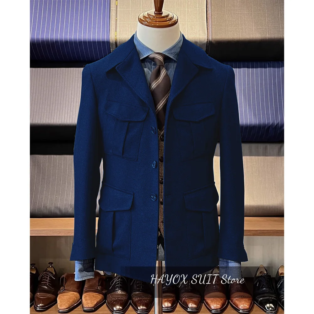 Vintage Tweed Men's Hunting Jacket Herringbone Hunting Jacket Casual 4 Pockets Fashion Design Blazer Single Breasted