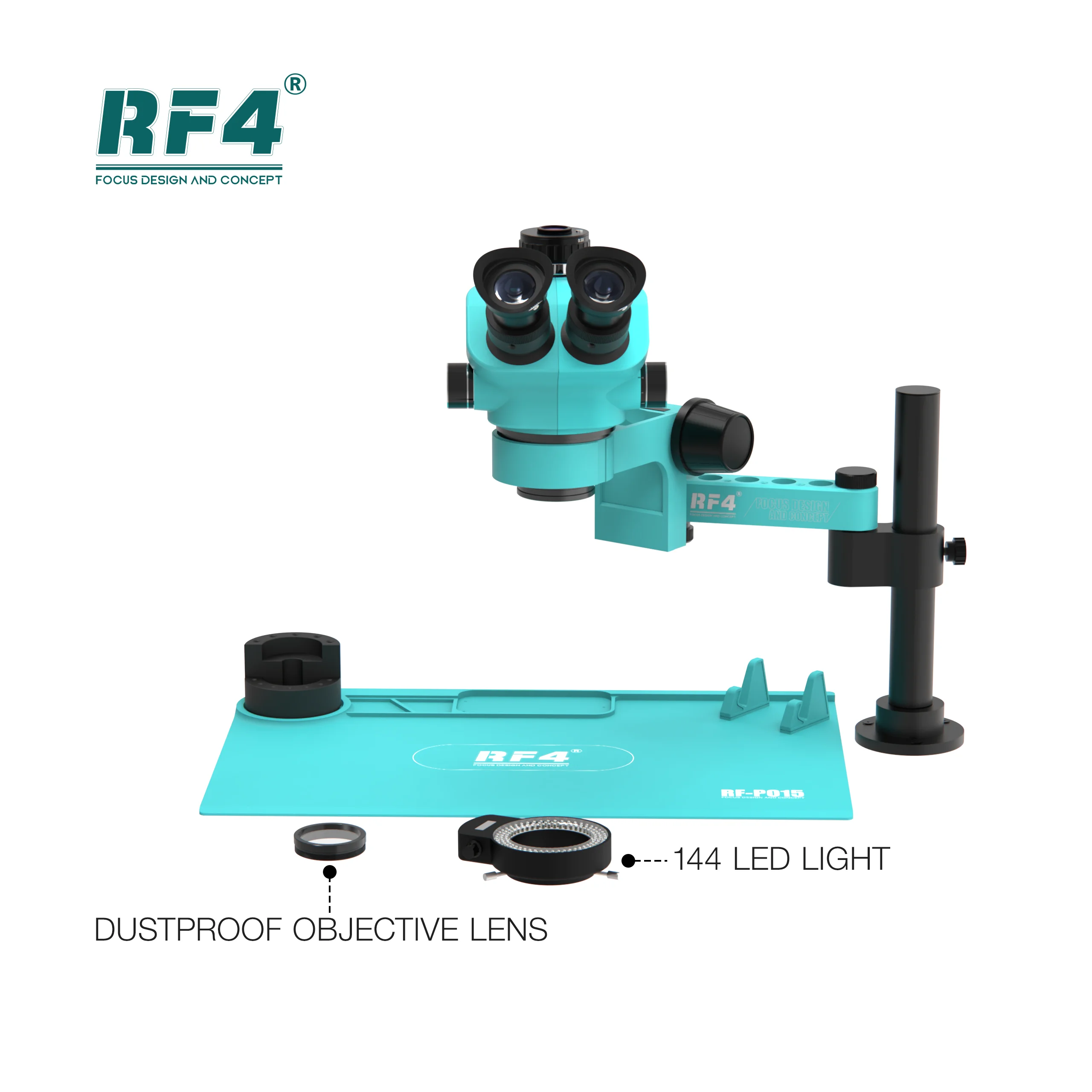 RF4 6 Speed Precise Locking Magnification Zoom ，360 ° Rotation Adjustable Swing Arm Universal Stereo Microscope RF7050TVPRO-F019