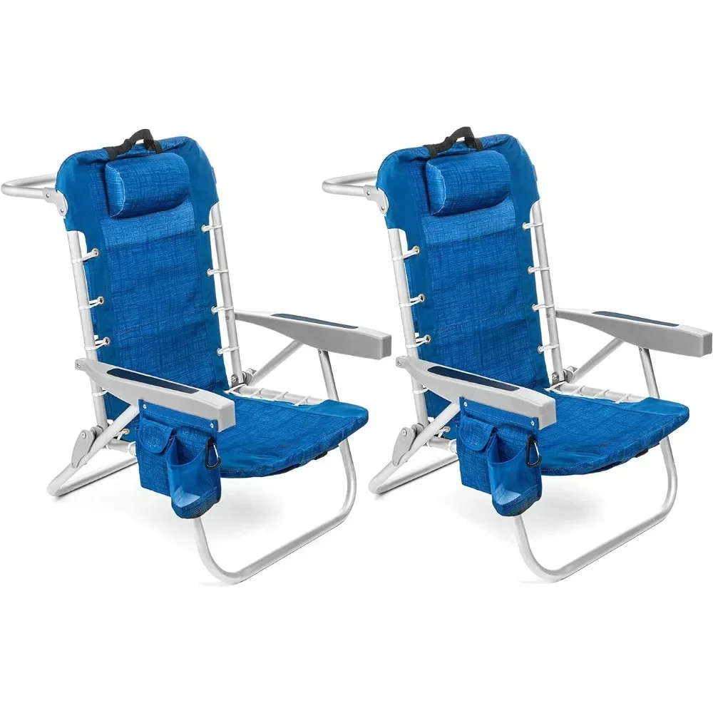 

Beach Chair Set of 2, Adjustable 5 Positions,Cup Holder and Phone Holder,foldable Patio Recliner.