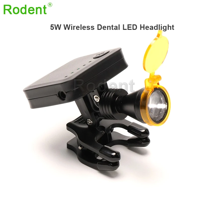 

5W LED Dental Headlight Medical Head Lamp Adjustable Brightness for Dentistry Loupe with Yellow Filter Rechargeable Battery