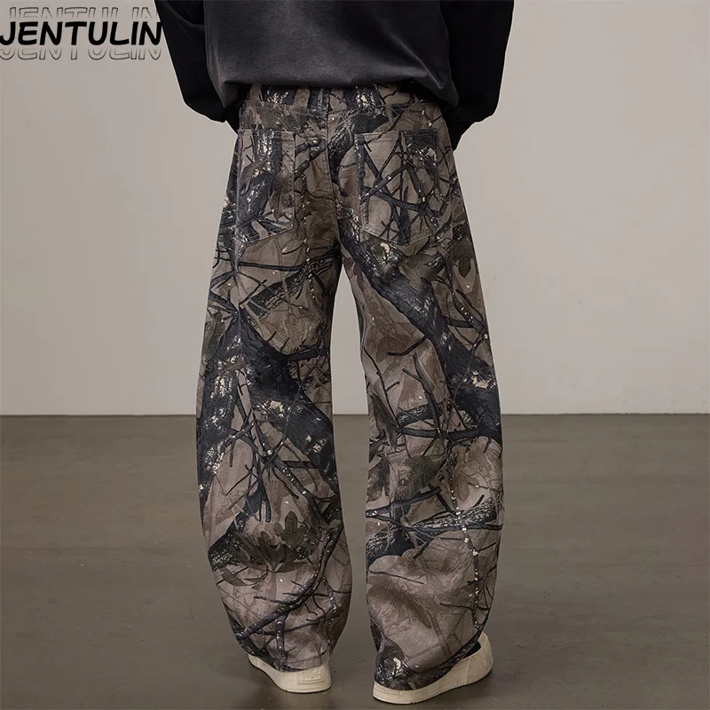 American-Style Dead Branch Camouflage Curved Blade Pants Outdoor Loose Straight-Leg Wide-Leg Pants Streetwear Workwear Jeans Men