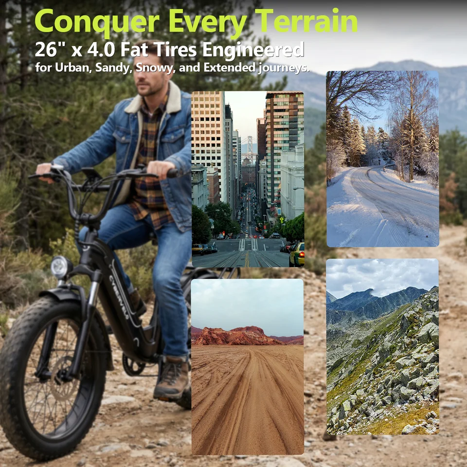 Cybervelo EK10 1000W Peak Electric Bicycle for Adults 26' Step-Thru Ebike 48V 25AH Built-In Removable Battery 7-Speed City Commuter image 9