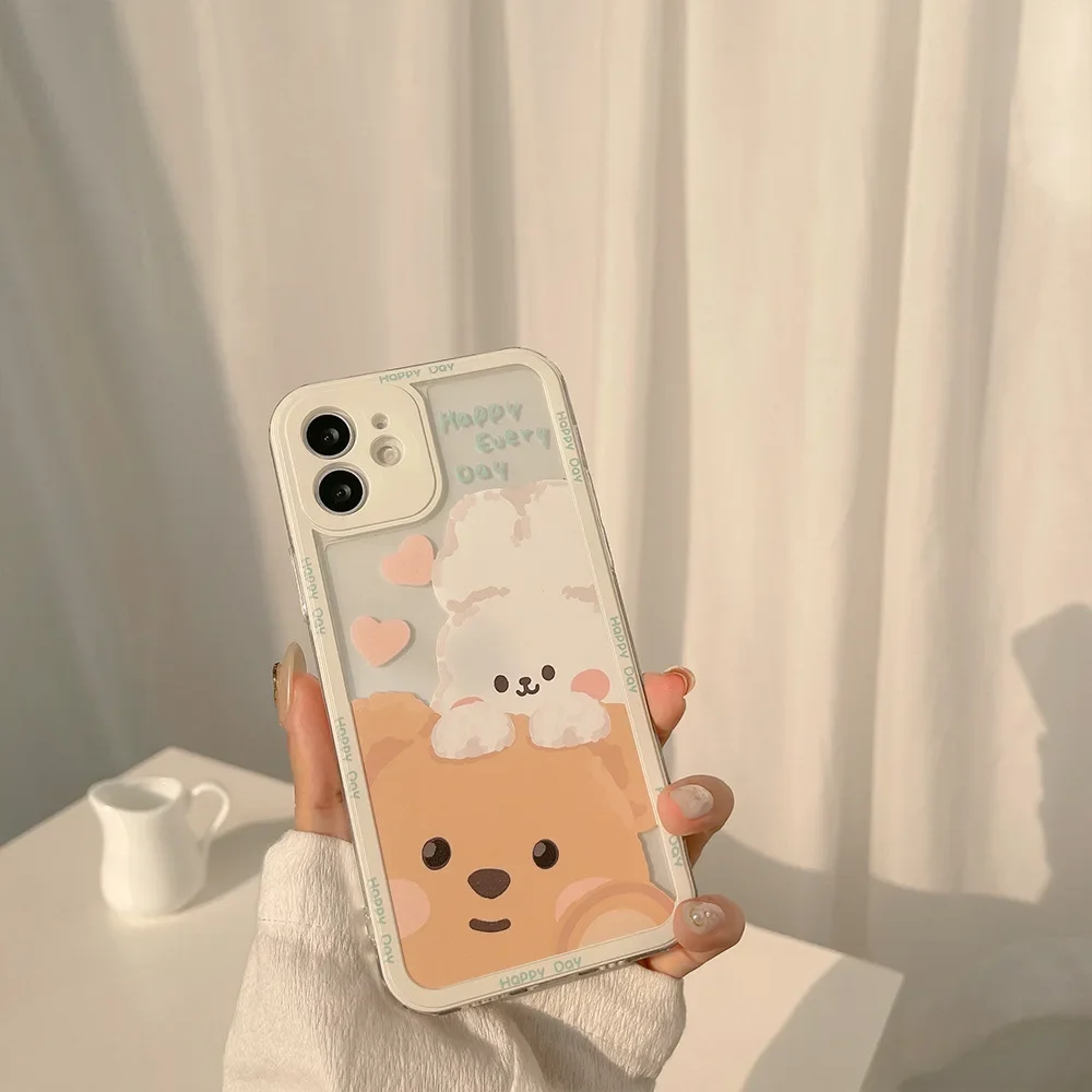 Retro smile Chocolate bear rabbit kawaii Japanese Phone Case For iPhone 15 14 13 11 12 Pro Max Xs Max XR 14 Plus case Cute Cover image 4