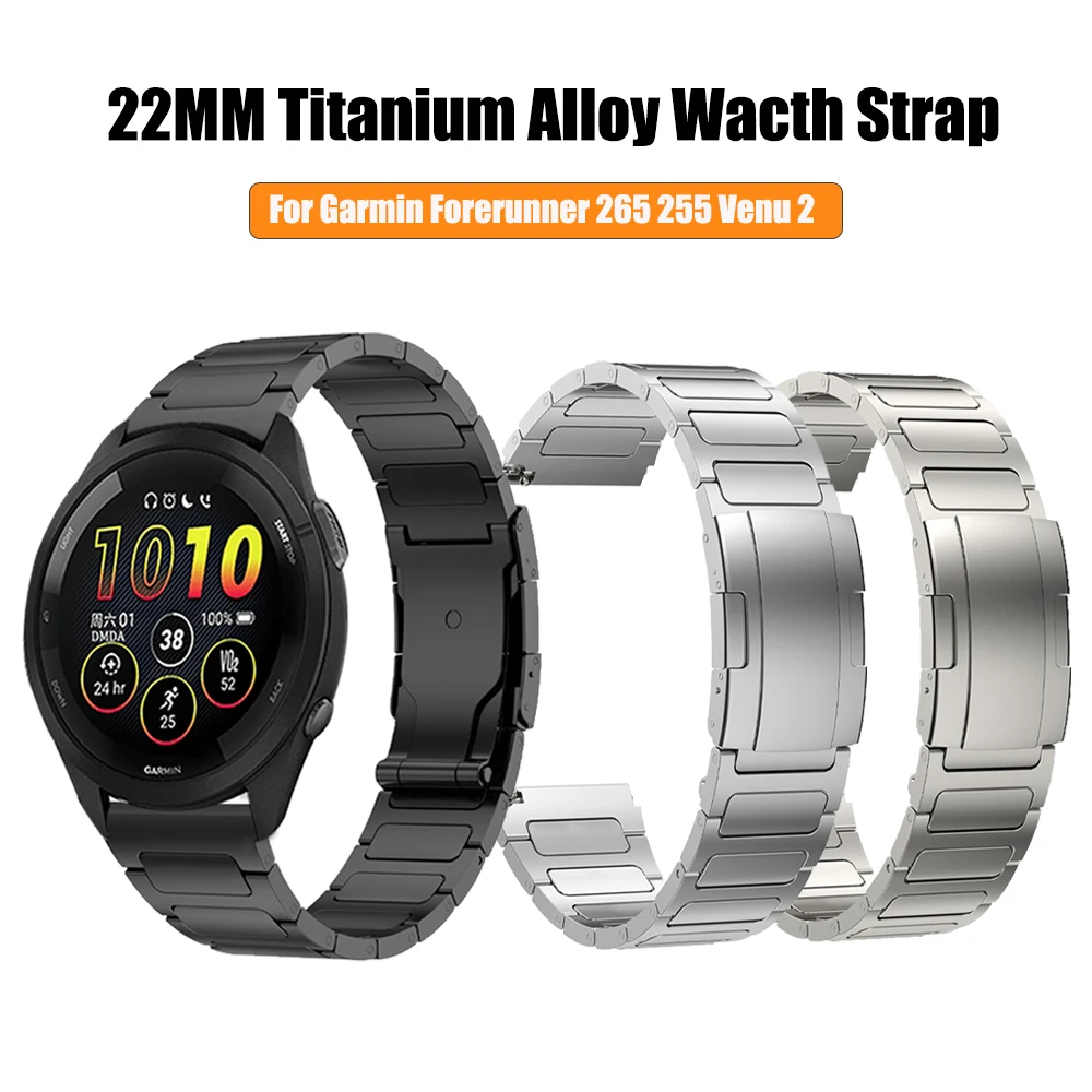 22mm Luxury Titanium Alloy Band For Garmin Forerunner 265 255 Music Strap Venu 2 Vivoactive 4 Link Bracelet Watchband Accessorie