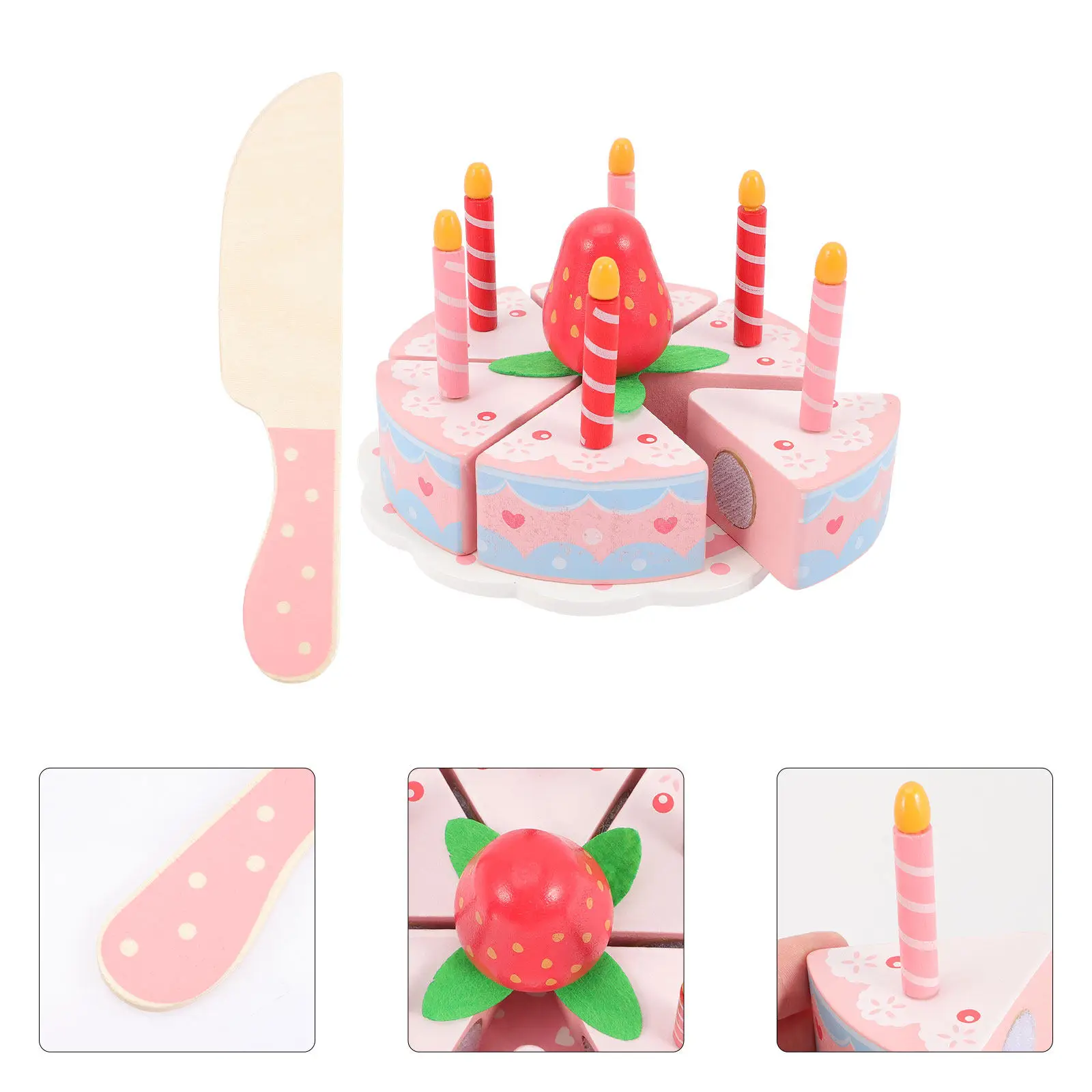 

1Set Simulation Birthday Cake Wooden Playset Bright Color Pretend Play Cutting Cake Role Play Kitchen Accessory for Kids Parties
