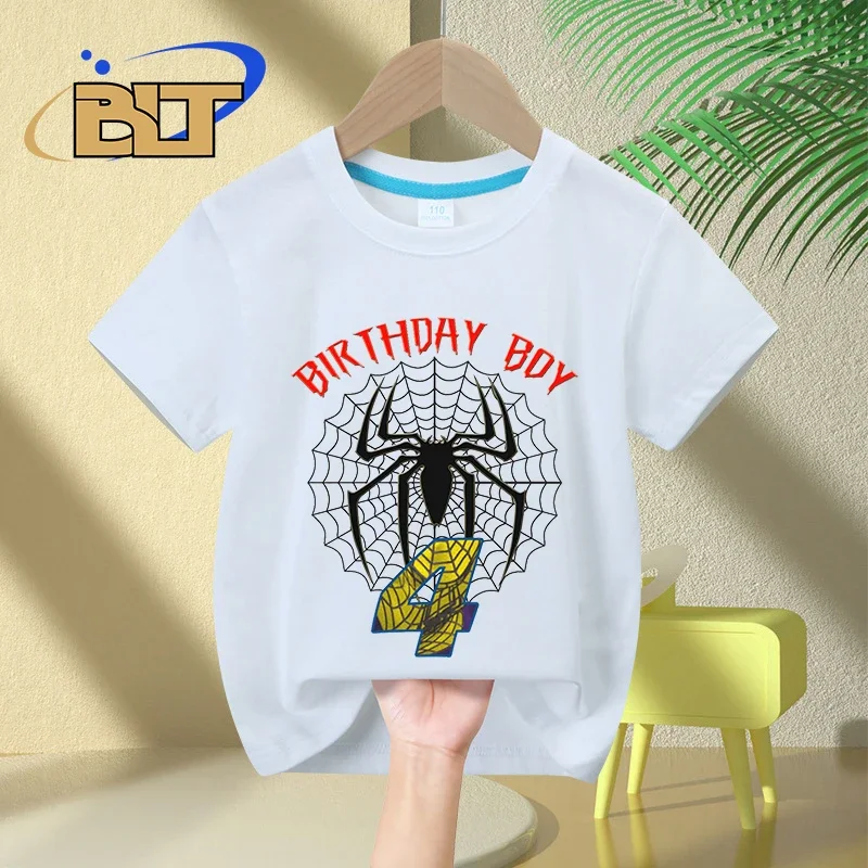 Spider 4th Birthday Boy T-Shirt Kids Zomer Katoen Korte Mouw Kinderen Verjaardagscadeau