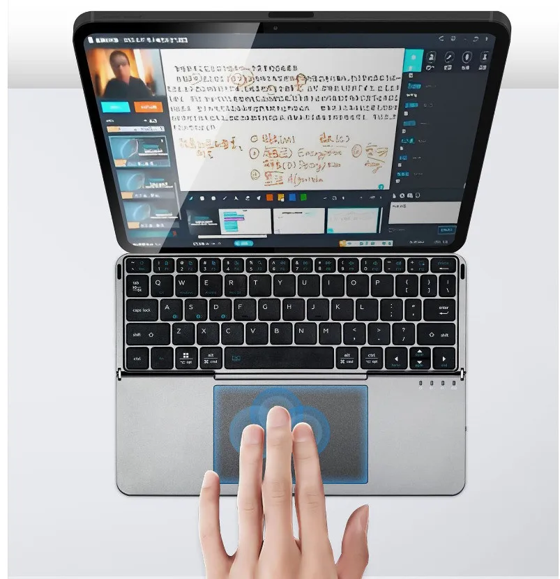 Jomaa Bluetooth Folding Keyboard With Touchpad Stand Rechargeable Wireless Keyboard for Andriod IOS Windows Slient Click